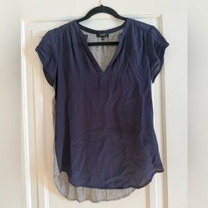 Babaton Navy Cap-Sleeve V-Neck Blouse